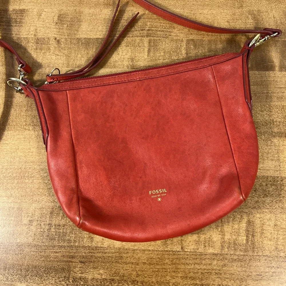 Fossil Red Leather Crossbody Bag Purse